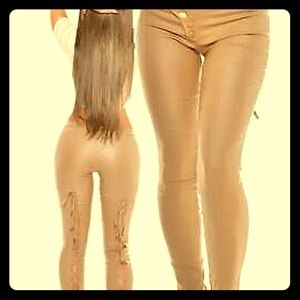 Sexy faux leather tie up back legs skinny pants